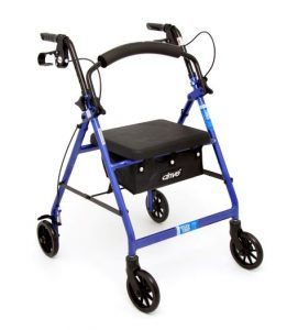 Rollator with 4-wheels, seat, basket under the seat, and hand brakes for Rental